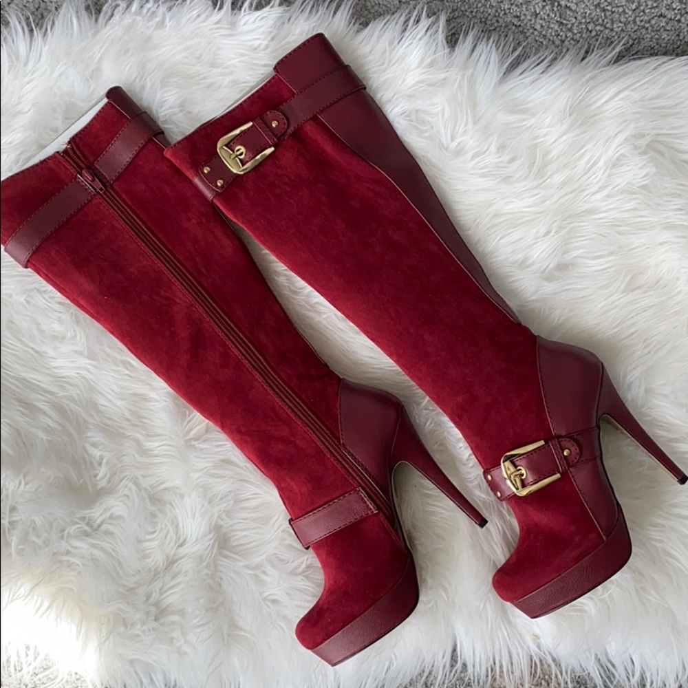 Burgundy Platform Knee High Boots